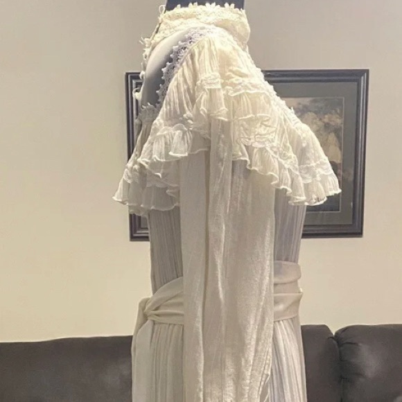 Rare Vintage 70's Gunne Sax Prairie White Wedding Lace Full Maxi Dress - Picture 2 of 8